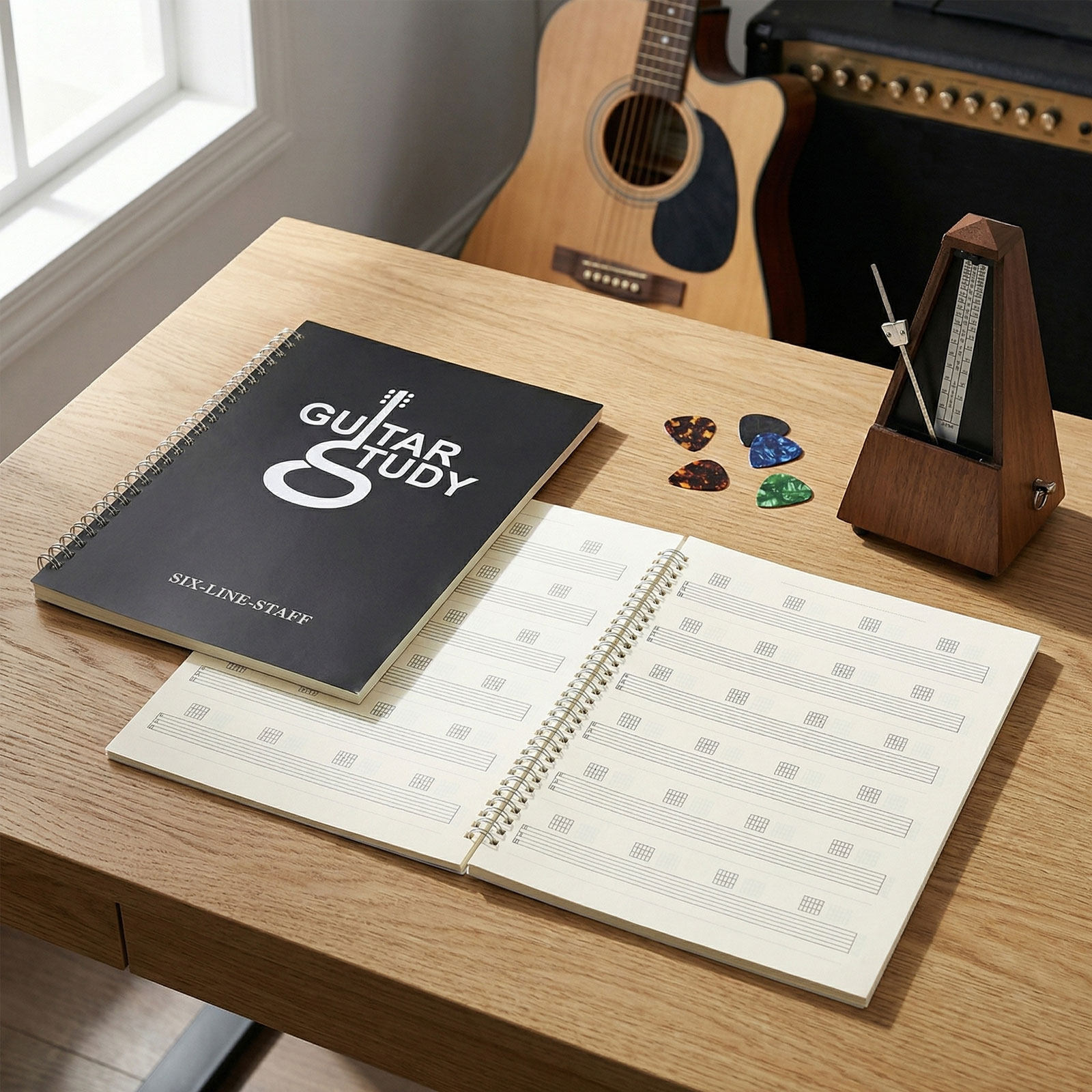 Blank Sheet Music Notebook - 2 Quaderni per Tablatura Chitarra, 6