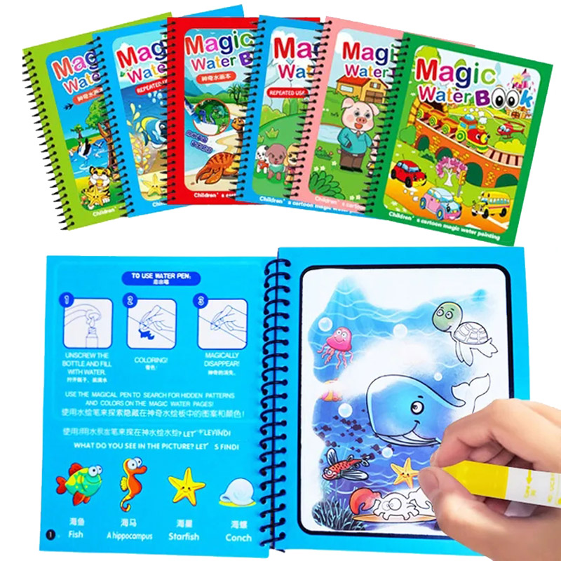 Reusable Water Magic Coloring Book - Bambini giocattoli Montessori libro da colorare