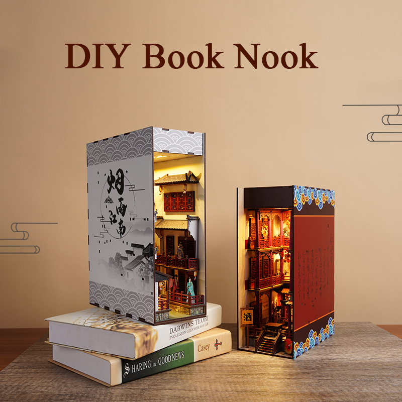 Diy Wooden Book Nook Kit Shelf Insert - Kit Fai-da-Te per Libreria in Miniatura,
